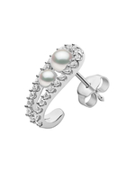 Huggie Earrings, 18K White Gold with Akoya Pearls & Diamonds