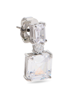Double Cushion Drop Earrings, Rhodium Plated Brass & Cubic Zirconia