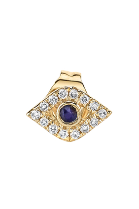 Mini Bezel Evil Eye Single Stud Earring, 14k Yellow Gold, Diamonds & Lapis Lazuli