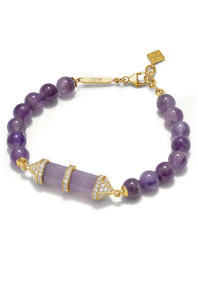 Chakra Medium Horizontal Beaded Bracelet, 18k Yellow Gold with Diamonds & Amethyst