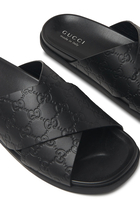 Criss-Cross Leather Slides