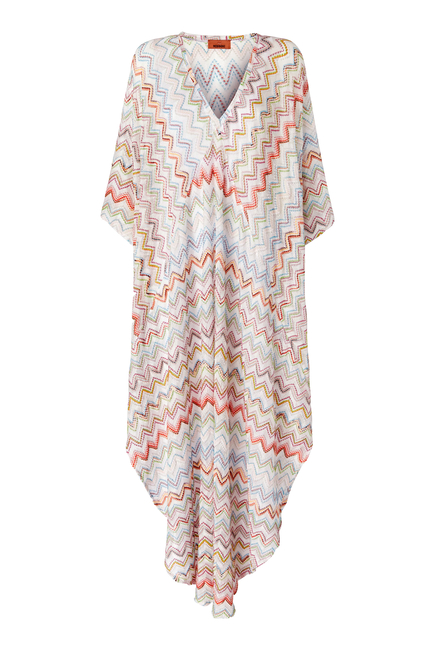 Long Kaftan with 3D Zigzag Lamé and Batwing Sleeves