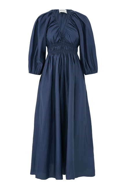 Shirred Plunge Button Dress