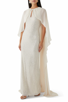 Rhinestone Cape Maxi Dress