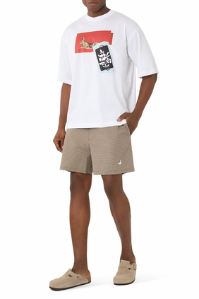 Goose Embroidered Striped Poplin Shorts