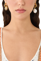Pearl and Coffee Bean Hoop Earrings, 24K Yellow Gold & Pearl