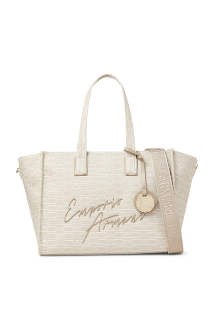 Medium Shopper Bag with All-Over Monogram Print