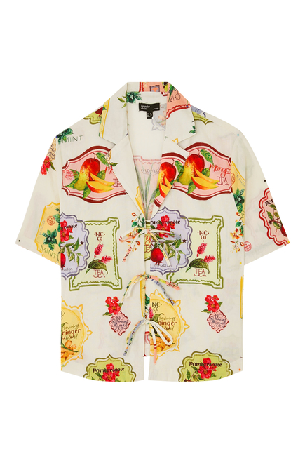 Retro Print Tie Front Shirt