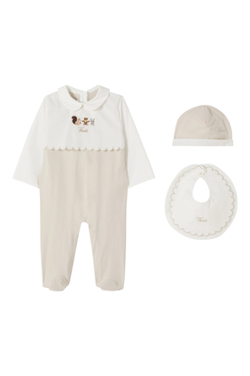 Kids Cotton Bodysuit, Bib and Hat Set 