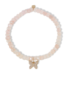 Kids Butterfly Charm Beaded Bracelet, 14K Yellow Gold &  Mystic Pink Grapolite