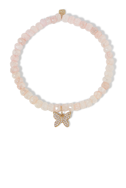 Kids Butterfly Charm Beaded Bracelet, 14K Yellow Gold &  Mystic Pink Grapolite