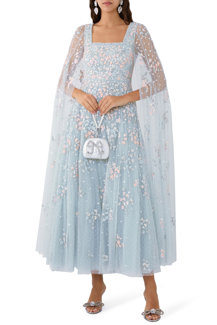 Versailles Ditsy Cape Sleeves Ankle Gown