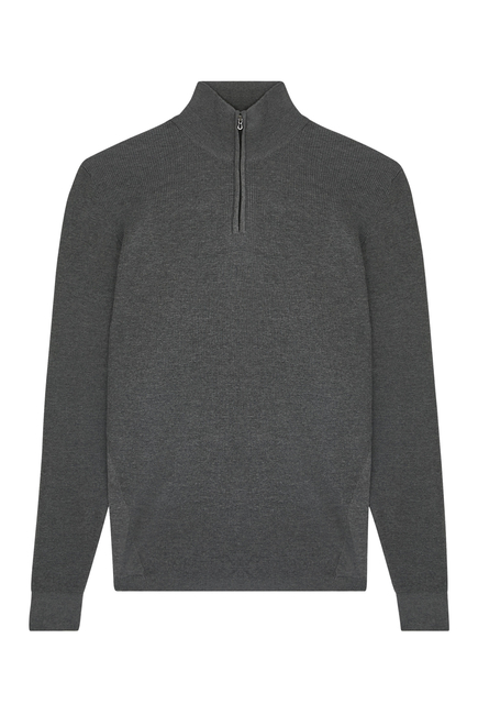  Waffle Half Zip Turtle Neck Sweater