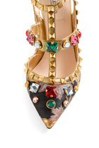 Rockstud 100 Pumps in Jacquard Après L’Hiver fabric with Crystals