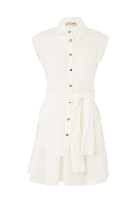 Sleeveless Shirt with Waist Loops and Mini Skirt