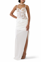 Lace Corset Ruched Skirt Gown