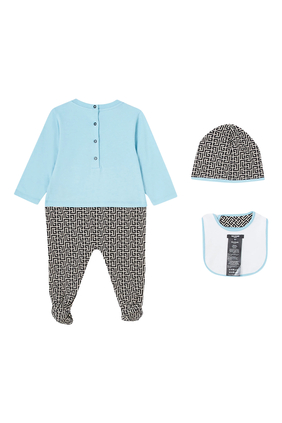 Kids Cotton Jumpsuit, Bib & Hat Set