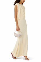 High-Neck Maxi Dress with Draping Detail