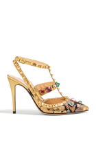 Rockstud 100 Pumps in Jacquard Après L’Hiver fabric with Crystals