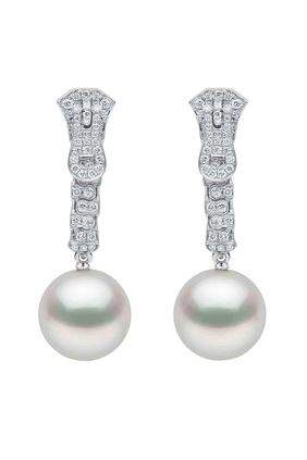  Zyyp Zip Earrings, 18K White Gold with Sout Sea Pearls & Diamonds