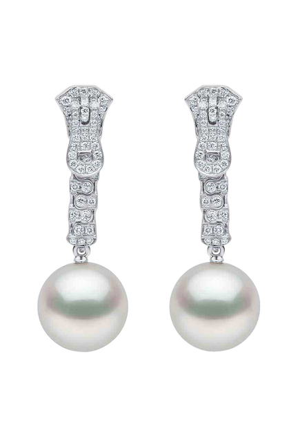 Zyyp Zip Earrings, 18K White Gold with Sout Sea Pearls & Diamonds