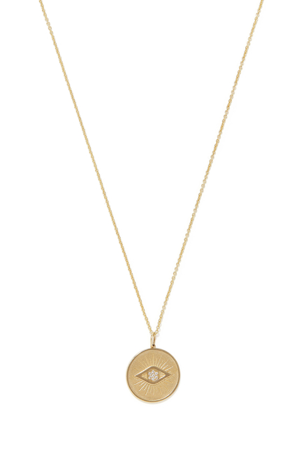 14K YG Diamond Evil Eye Coin Pendant