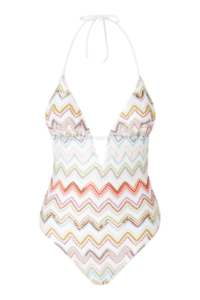  One-Piece Swimsuit with Zig Zag Lamé 3D