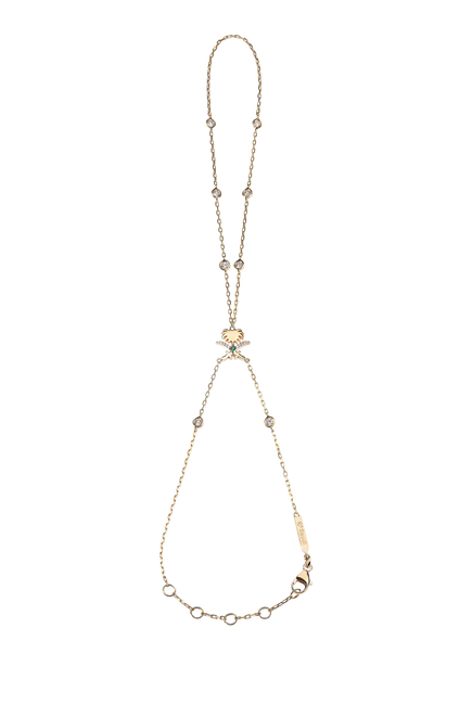 Turathi Hand Chain, 18k Yellow Gold & Diamonds, Emerald