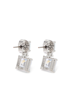 Double Cushion Drop Earrings, Rhodium Plated Brass & Cubic Zirconia