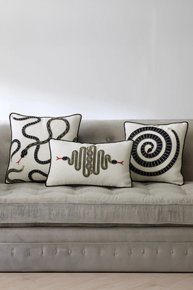 Snake Embroidered Pillow