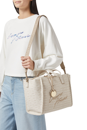 Medium Shopper Bag with All-Over Monogram Print