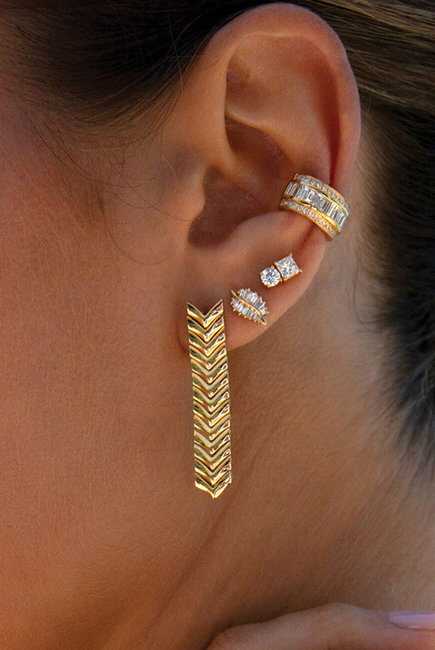 Small Palm Leaf Studs, 18k Yellow Gold & Diamonds