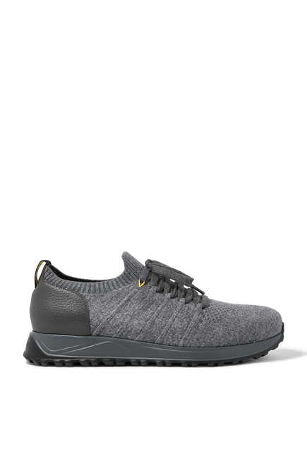 Ribbed Trim Lace-Up Sneakers