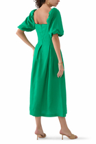 Puff Sleeve Linen Demi Midi Dress