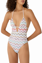  One-Piece Swimsuit with Zig Zag Lamé 3D