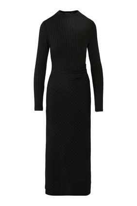 Rib Funnel Neck Midi Dress
