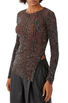 Partialized Knit Sequinned Long Sleeve Sweater