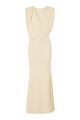 High-Neck Maxi Dress with Draping Detail