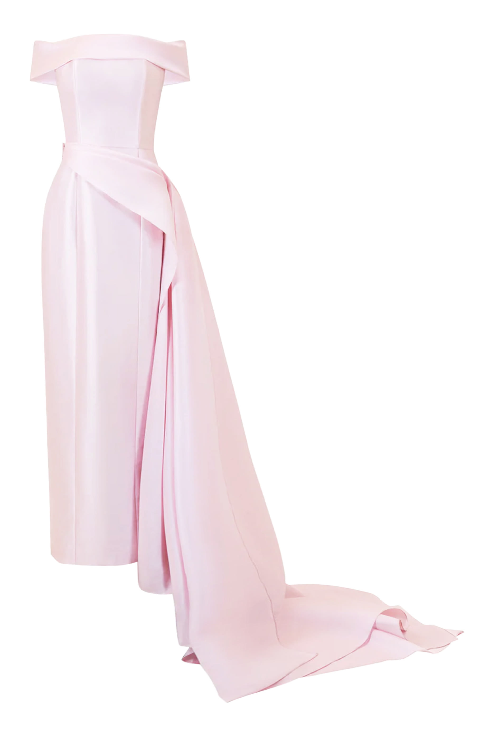 Off-Shoulder Skinny Mikado Gown with Side Train