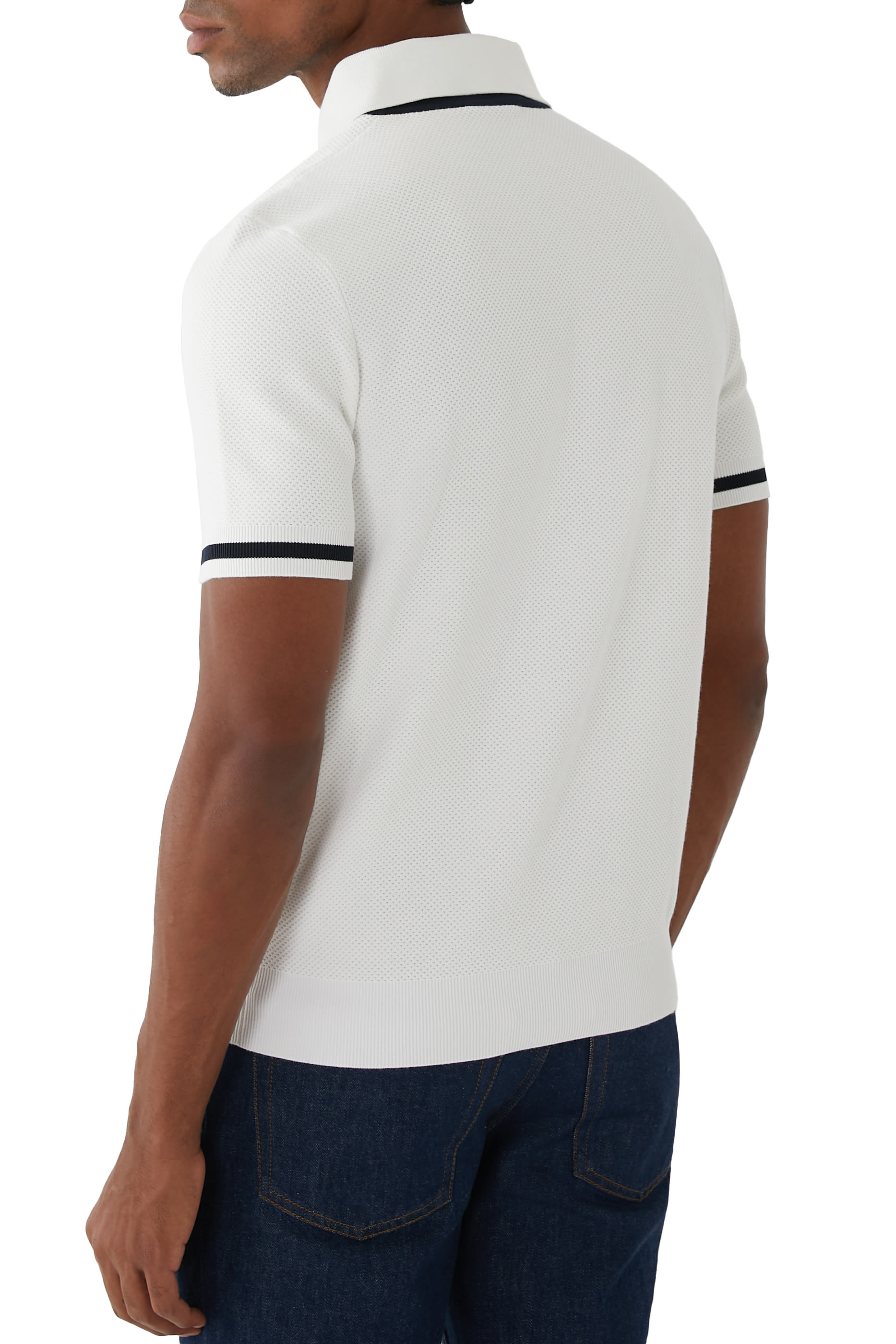 Knit Cotton Polo Shirt with Intarsia