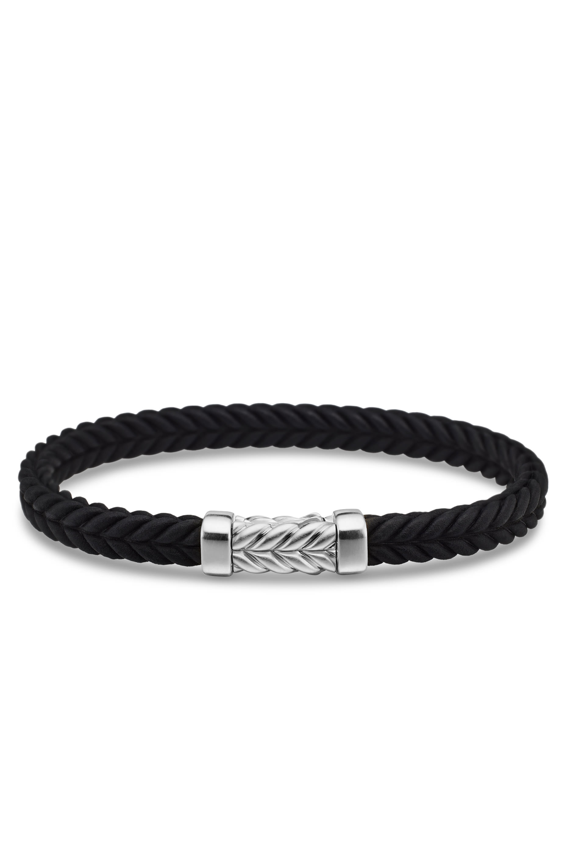  Chevron Bracelet,  Sterling Silver & Black Rubber