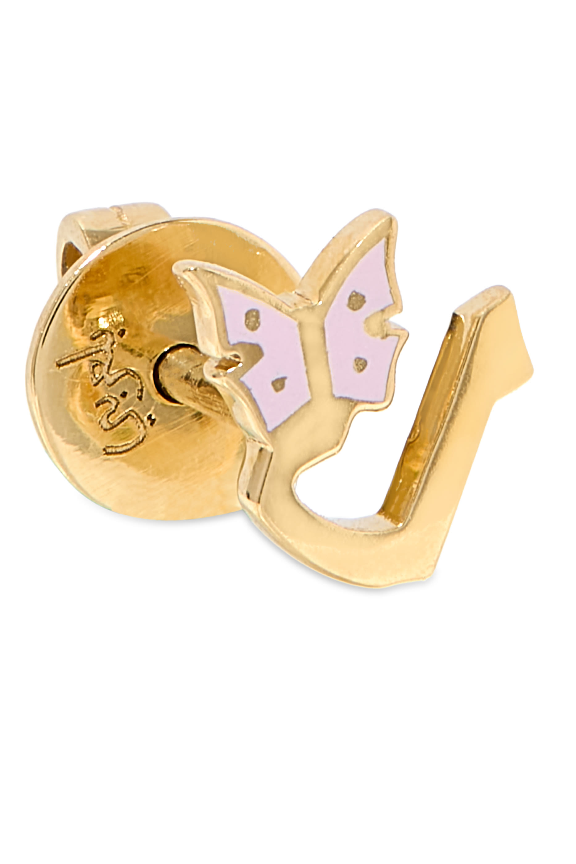 Kids Tiny Bling Butterfly Charm Letter 'Lam' Earrings, 18K Yellow Gold & Enamel