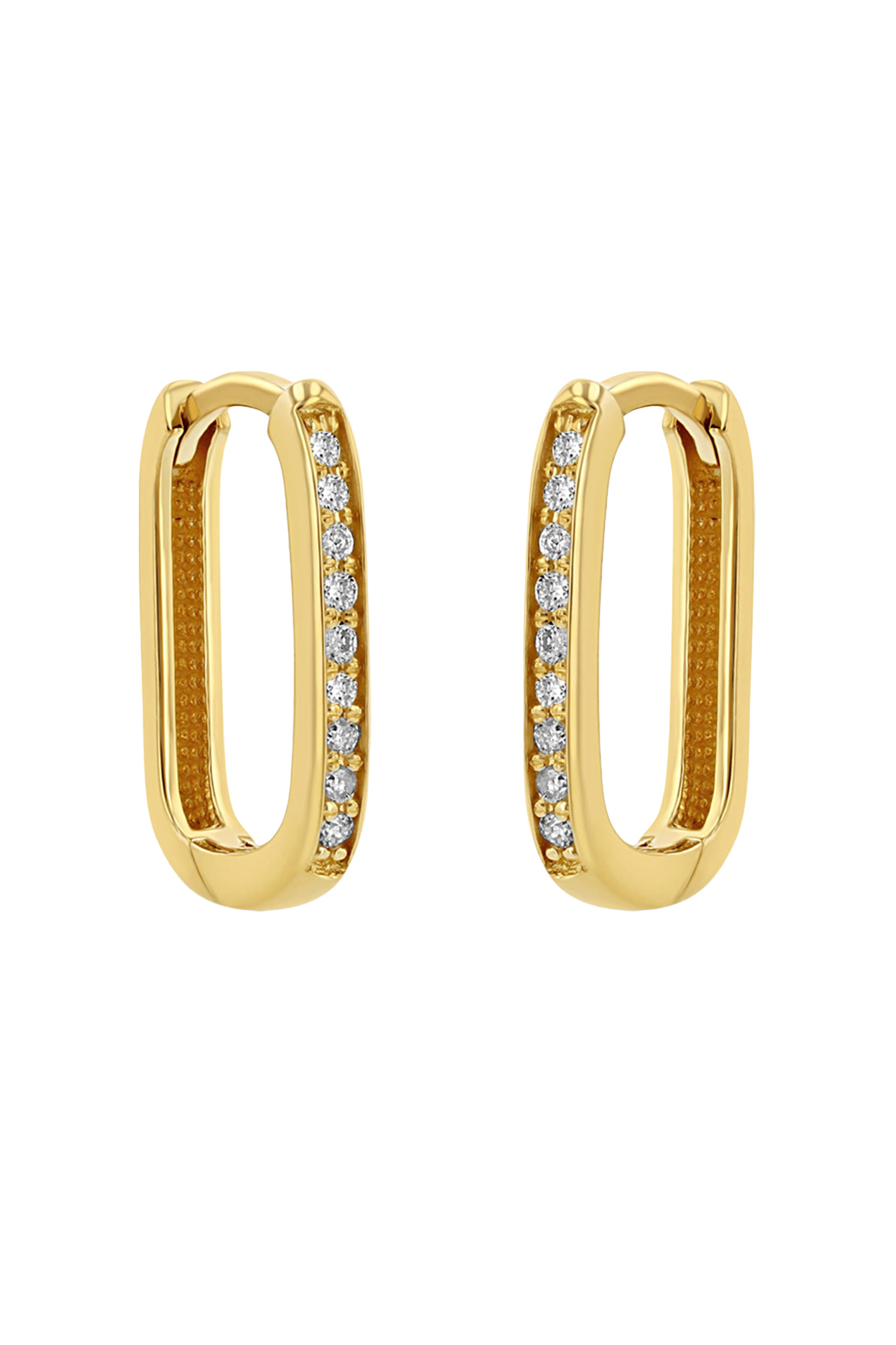 Thick Large Oval Hinge Hoops, 14K Yellow Gold & Diamonds
