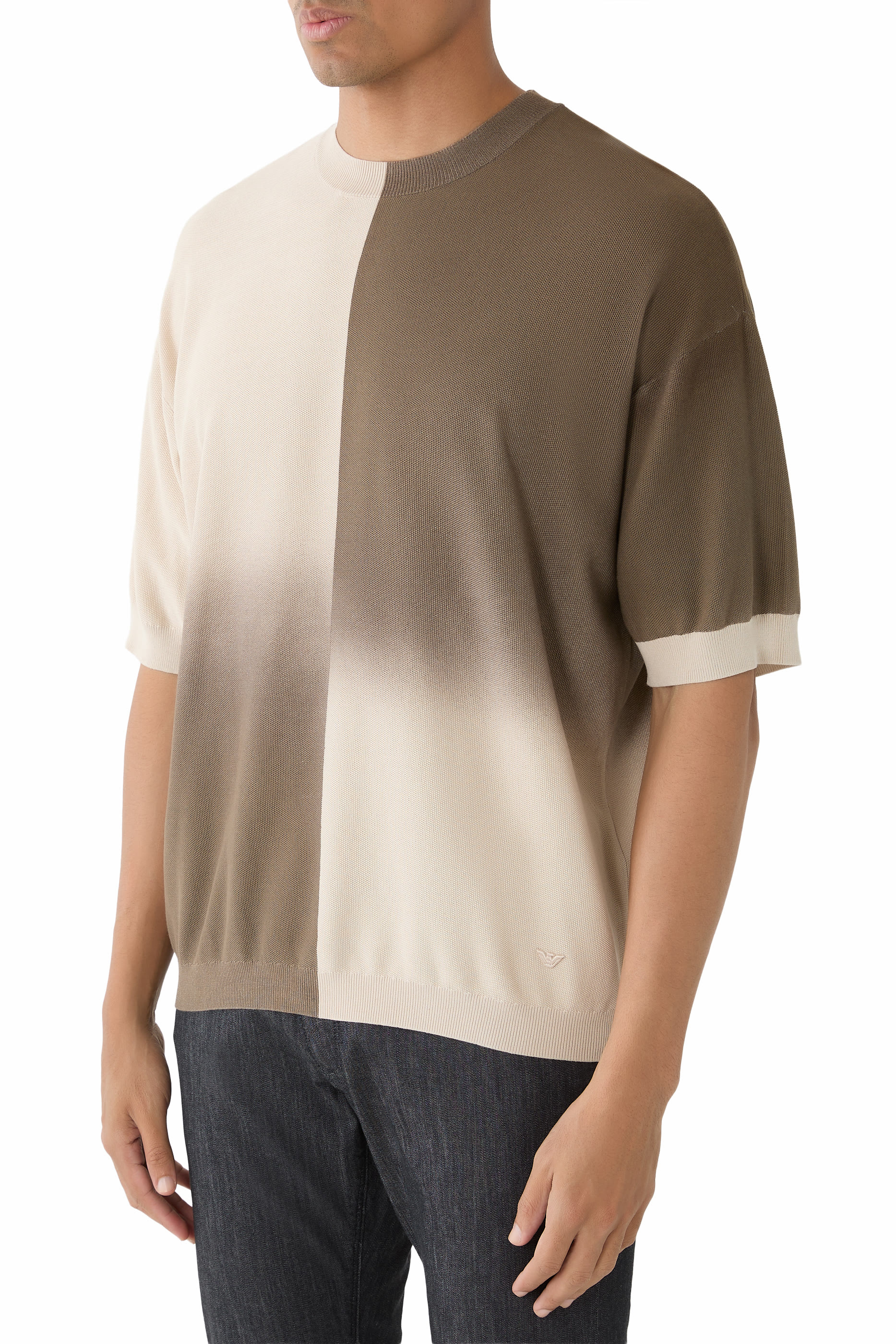 Colour-block Gradient Cotton T-Shirt