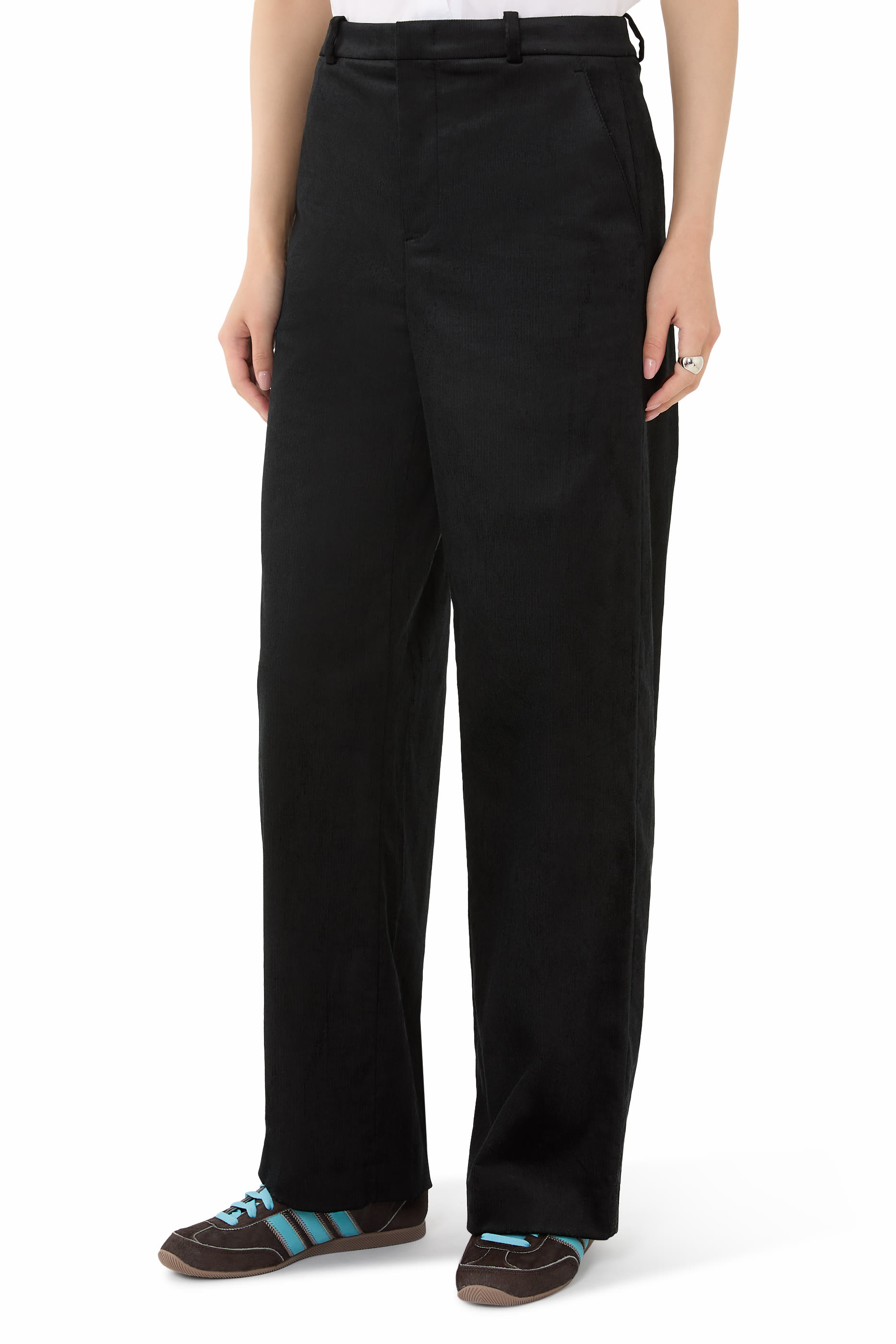 Velvet High-Waist Wide-Leg Trousers