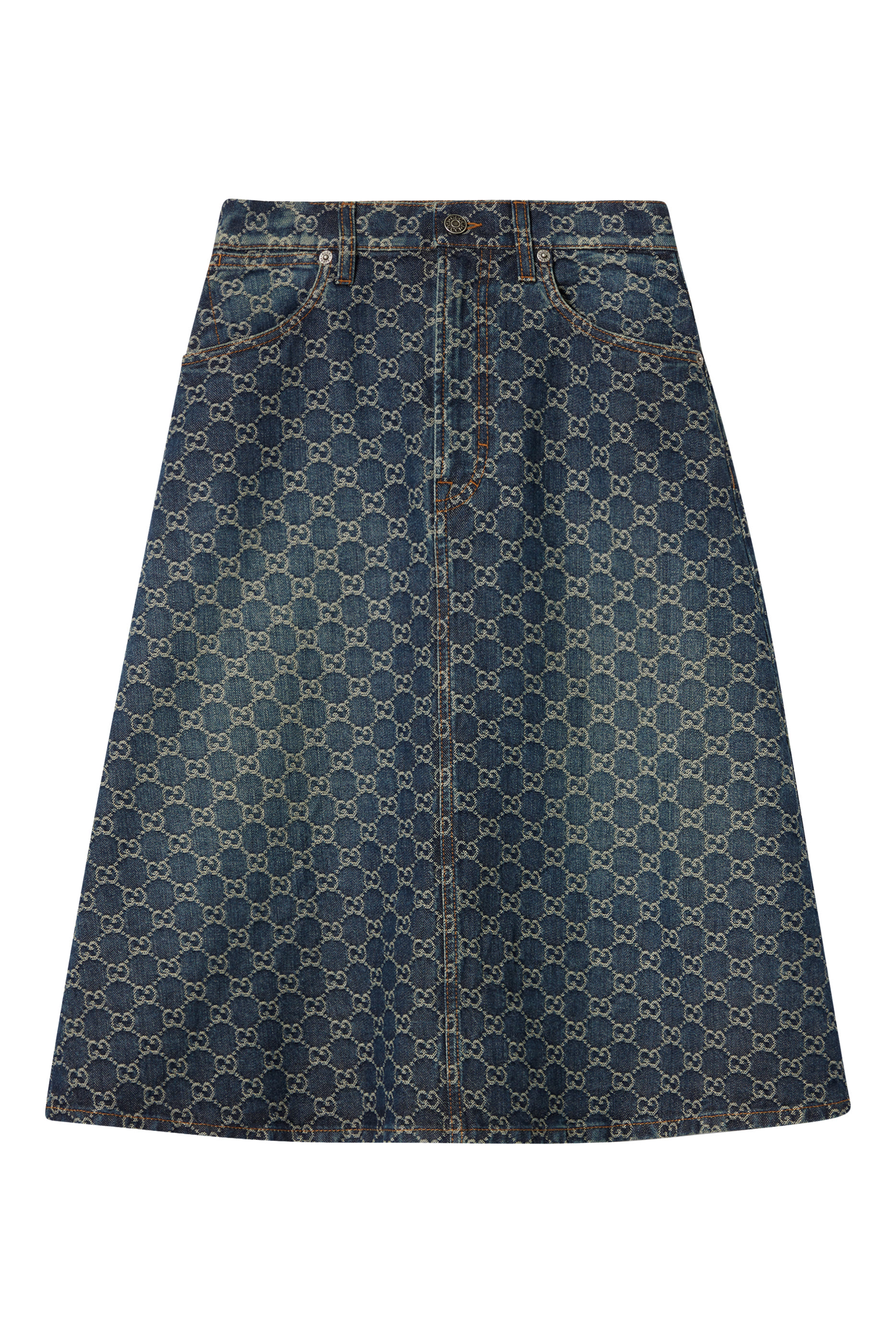 GG Cotton Denim Jacquard Skirt