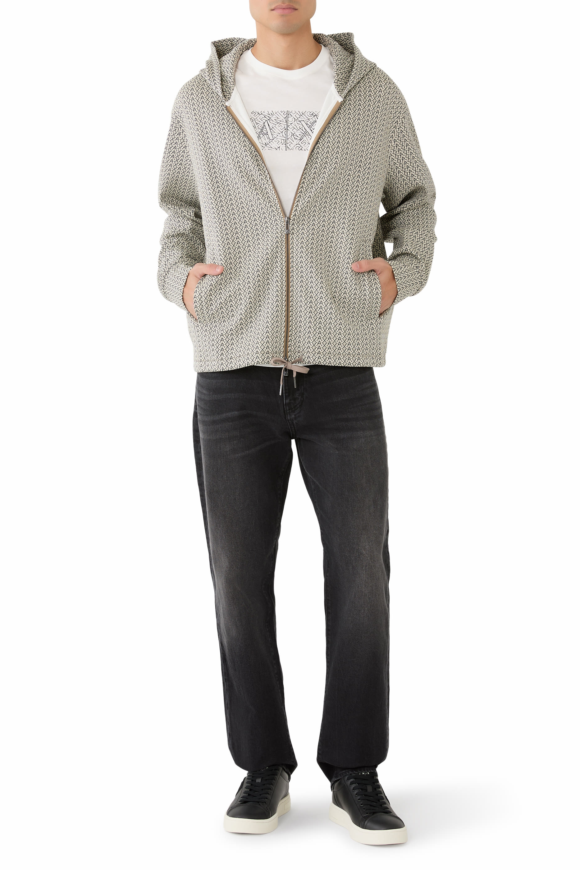 All-Over AX Logo Zipper Hoodie Sweatshirt