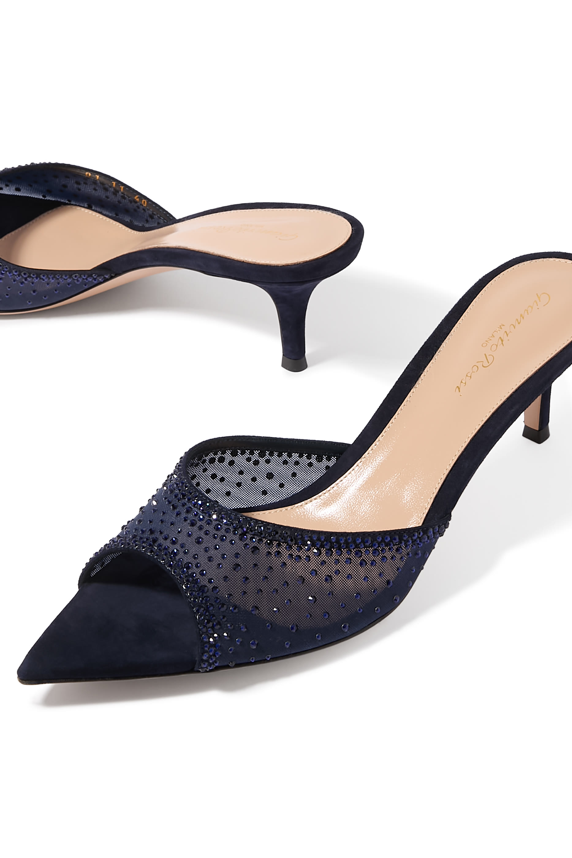 Rania 55 Suede Organza Embellished Mules