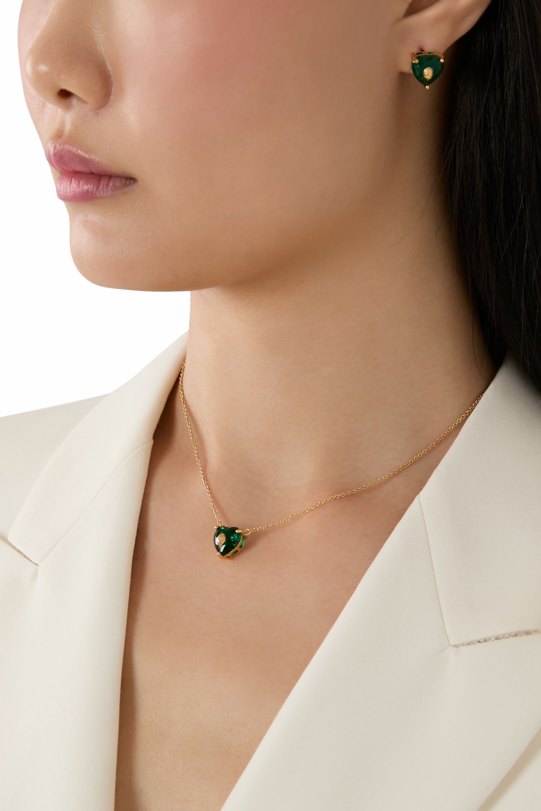 Crystal Heart Stud Earrings, Brass