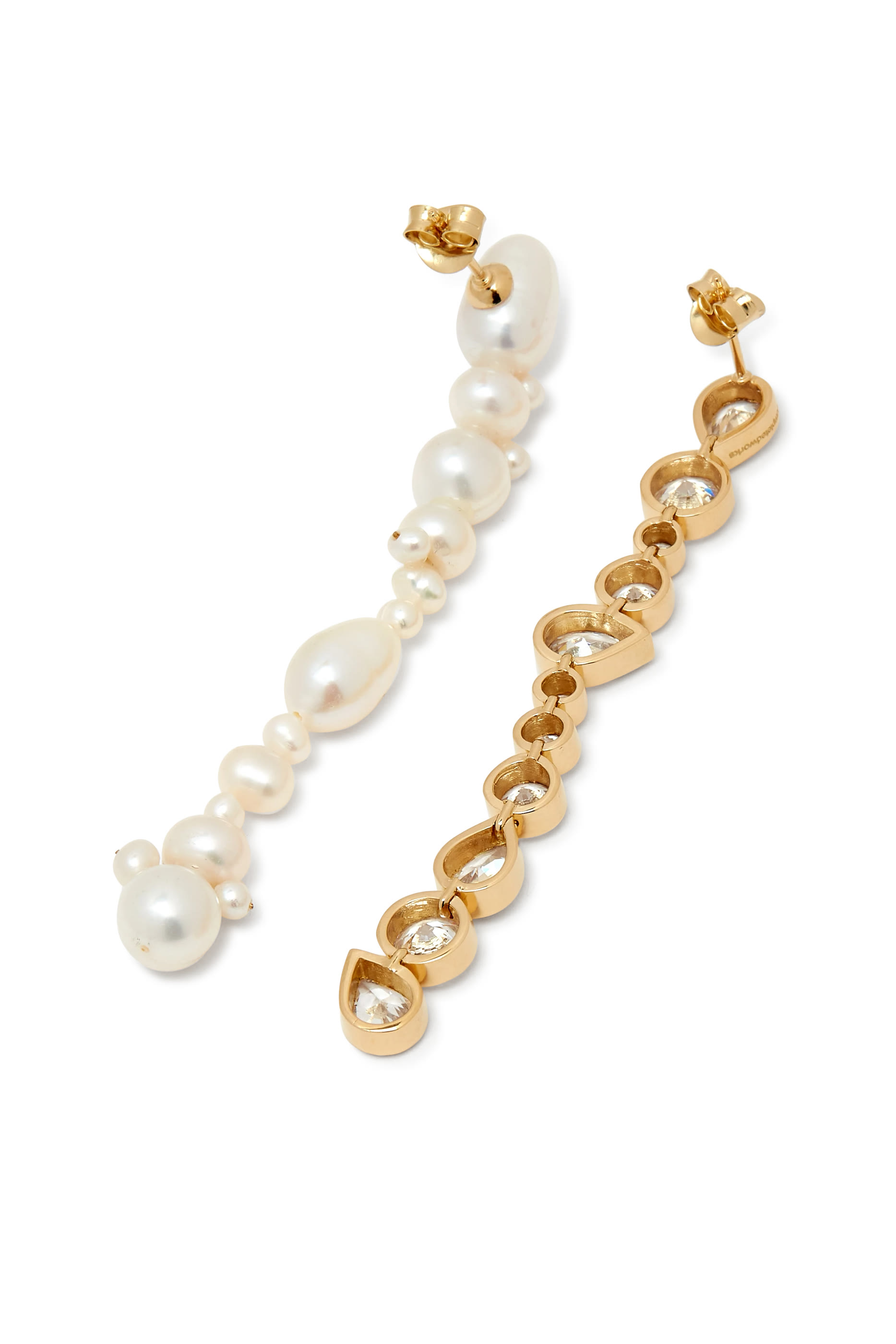 Glitch Earrings, : Recycled Sterling Silver Plated in 18ct Yellow Gold Vermeil with Freshwater Pearl & Zirconia